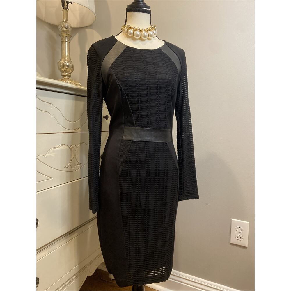 Cache Womens Sheath Bodycon Dress Black Size 2 Long Sheer Sleeve Lined